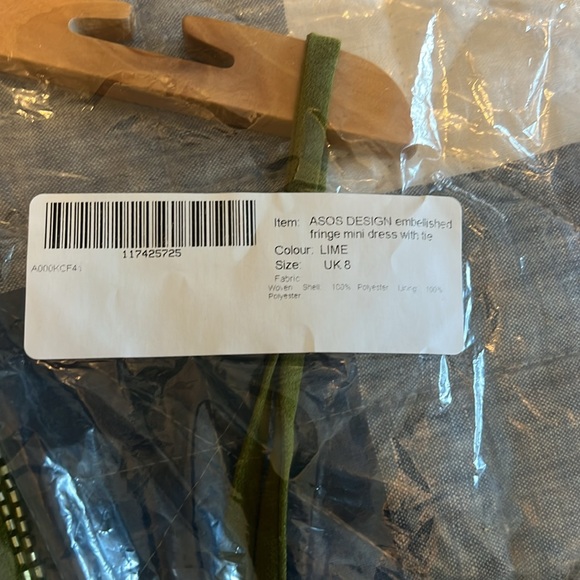 ASOS Design embellished fringe mini dress with tie waist with lime detail - Picture 9 of 9